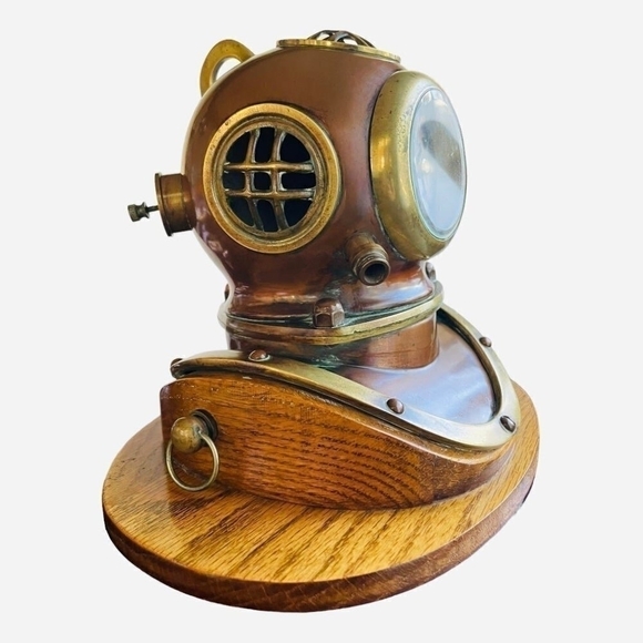 Antique Clock Brass Copper Diving Helmet Maritime Quartz Clock US Navy Clock - Picture 4 of 7